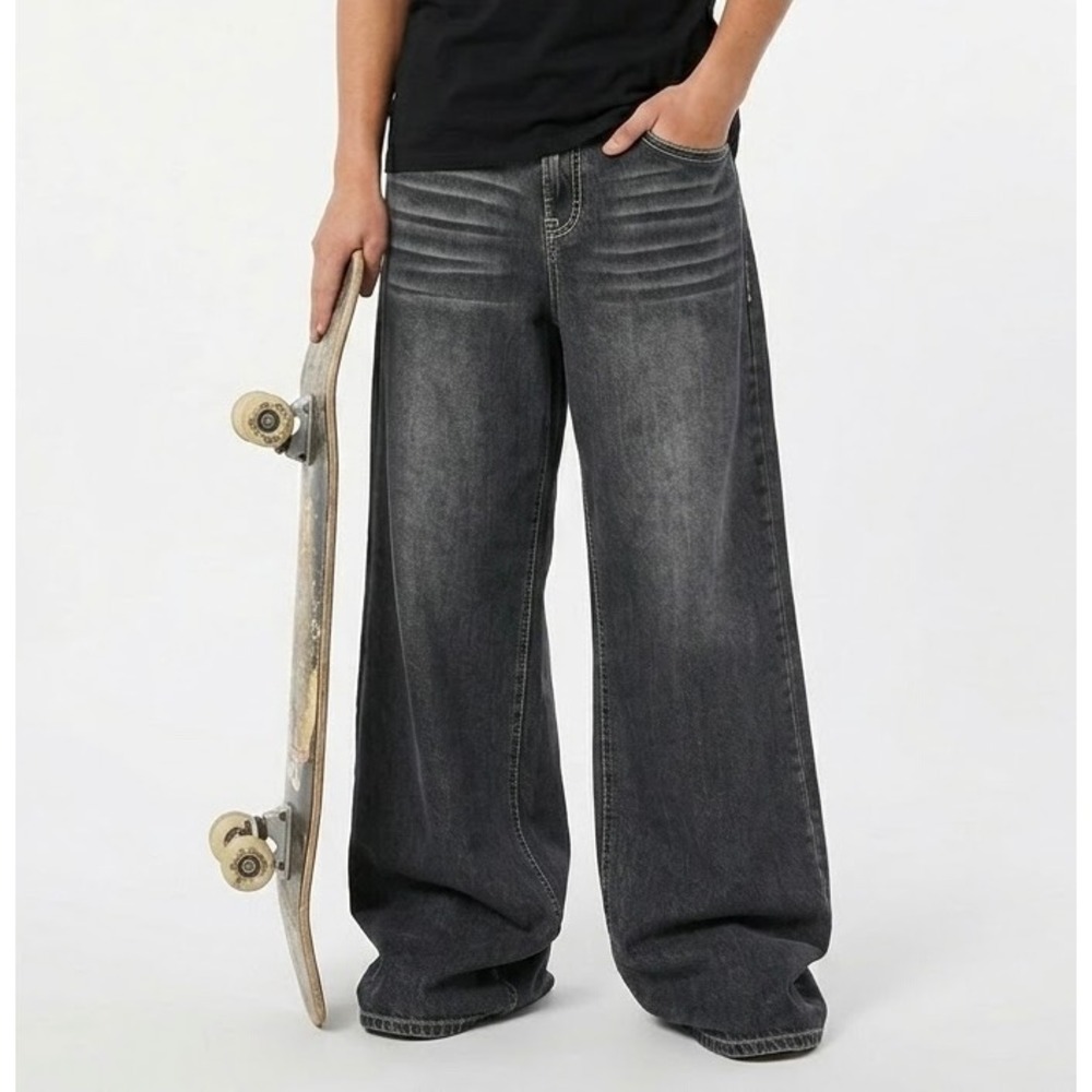 TRUE RELIGION Men's Jessie Super Baggy Jeans Faded Black Wide Leg Pants Size 34